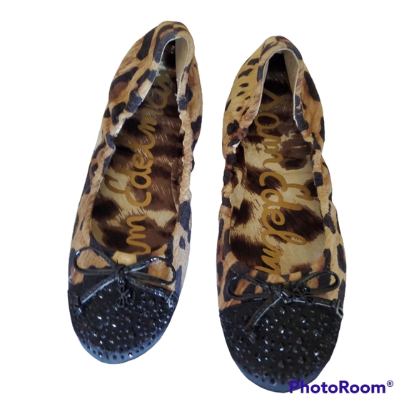 SAM EDELMAN Leopard Sequin Round Toe Flats - Size 4 / 34 - Picture 1 of 4